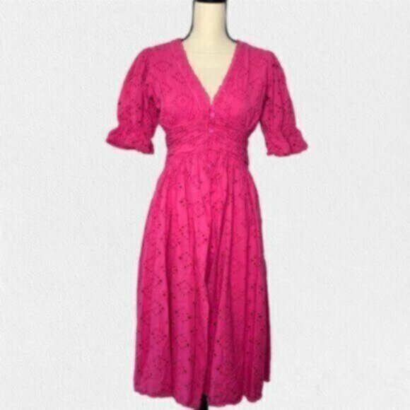 House Of Harlow V Neck Button Up Eyelet Midi Dress - Picture 1 of 13